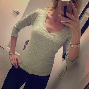 Dusty Green Lace Ladies Blouse 3/4 Sleeves Sz S